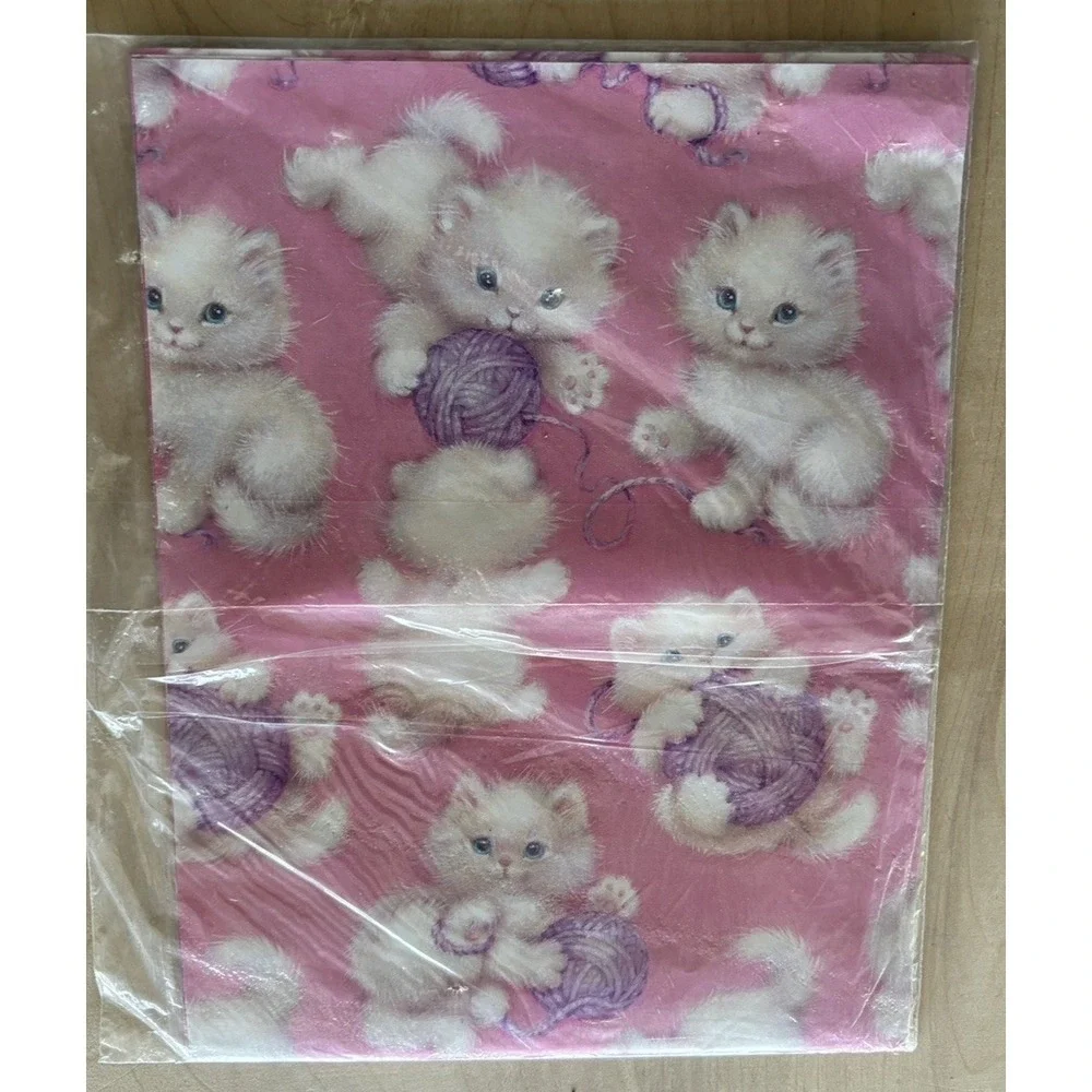 Vtg American Greetings Kitten Cat Gift Wrap NIP One Sheet LOT of 2 Calico White